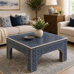 Bone Inlay American Style <b>Round</b> <b>Folding</b> Tray <b>Table</b>-Durable & Washable Multi-Purpose for Home Use Uttar Pradesh Origin - Product Image 2