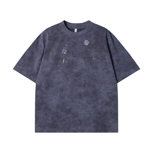 Vintage Acid Wash Cotton/<b>Bamboo</b> Fiber Oversize T-shirt Men's Casual Loose Boxy Fit Number Printed Logo <b>Paneled</b> Stitching Canvas - Product Image 6