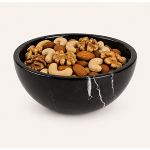 Bol décoratif en marbre noir au design attrayant, élégant bol en pierre naturelle pour servir des fruits et des salades, pour le comptoir de cuisine, décoration de la maison - Product Image 4