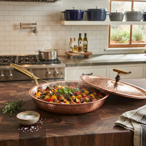 100% Pure Hammered Copper Frying <b>Pan</b> with Lid, Non Stick Copper Skillet, Handmade Chef Cookware, Induction Compatible Kitchen - Product Image 3