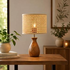 Lámpara de Mesa de Ratán con Marco Metálico, Lámpara de Pie para Dormitorio, Pantalla Tejida, Luz Decorativa para Sala de Estar, Dormitorio, Decoración de Hogar de Lujo - Product Image 5