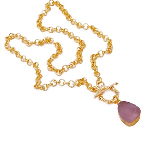 Collier pendentif en acier inoxydable avec perle brute, plaqué or, pierre de naissance de juin, fermoir à bascule tendance, bijoux faits à la main pour femmes, vente en gros - Product Image 3