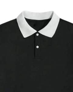 Polo homme uni à manches courtes en coton, décontracté, pour le golf, noir avec col et bordure de manches blancs, idéal pour l'été, haut confortable pour homme - Product Image 6