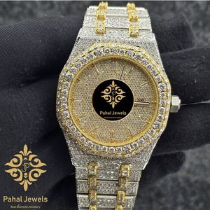 Montre de luxe Pahal Jewels pour homme avec diamants, boîtier en acier inoxydable 41 mm, verre saphir, mouvement à quartz analogique, bracelet 20 mm avec bouton poussoir caché - Product Image 5