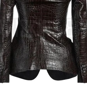Chaqueta Bomber de Cuero Genuino con Estampado de Cocodrilo para Mujer, Cierre de Cremallera, Impermeable, Casual, Otoño Invierno, Personalizable - Product Image 4