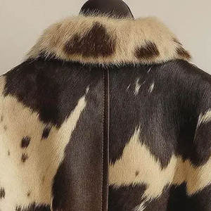 Men's Cowhide <b>Leather</b> Bomber <b>Jacket</b> Turn-down Collar Animal Print Zipper Closure Short Length Casual <b>Winter</b> Wear - Product Image 6