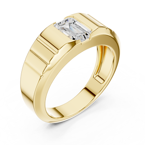Bague de mariage pour homme en or jaune avec diamant taille émeraude cultivé en laboratoire, sertie clos, design solitaire moderne et luxueux - Product Image 4