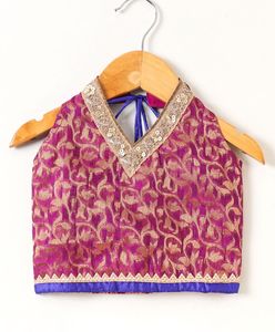 Ensemble de vêtements ethniques traditionnels pour filles, haut en brocart à col halter avec pantalon dhoti, tenue de fête pour enfants, vêtements de créateur - Product Image 2