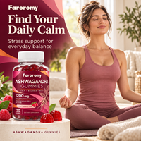 Gummies d'Ashwagandha Marque Blanche OEM 1200mg Véganes à la Pectine Saveur Framboise Soutien Anti-Stress et Sommeil 120 Unités