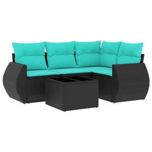 Ensemble de canapés de patio en polyrotin noir moderne avec coussins, mobilier d'extérieur pour 5 personnes, design contemporain - Product Image 4