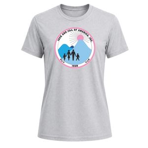 T-shirt à col rond gris clair avec patch brodé Jack & Jill, manches courtes, design circulaire sur la poitrine, personnalisé, léger - Product Image 1