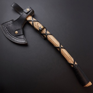 Hacha Vikinga de Damasco Hecha a Mano con Mango de Madera y Cuero, Forjada a Mano, 24 Pulgadas, para Camping, Bushcraft y Supervivencia - Product Image 6