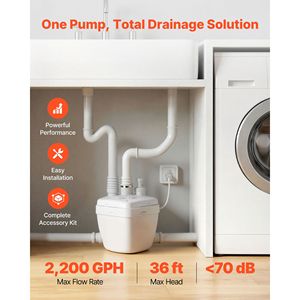 Pompa per lavello multiuso in alluminio pressofuso da 1 HP, 2200 GPH, 3 ingressi e 1 uscita, sollevamento massimo 36 piedi - Product Image 2