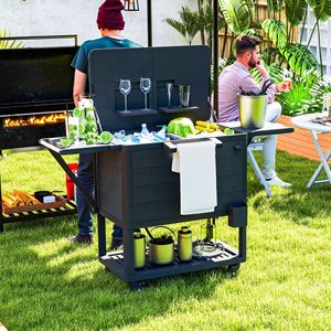 Grande glacière roulante noire de 104 litres avec ouvre-bouteille, étagères et roues pour patio - Product Image 2