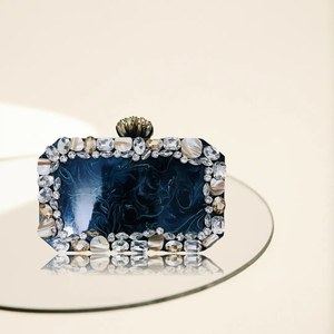 Resin Embellished Beaded Bridal Clutch Handmade Flower Crystal Evening Purse Custom Wedding <b>Decoration</b> Gift - Product Image 1