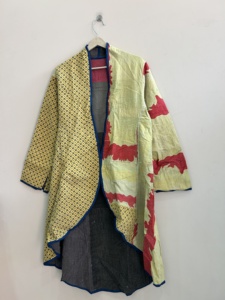 Boho Indian Quilited Kanth Cotton Jacket Reversible Kantha Long <b>Coat</b> - Product Image 2