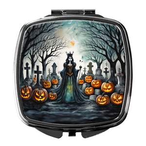 Espejo de maquillaje de viaje compacto Spooky Halloween Evil Queen, espejo decorativo de bolsillo de mano plegable para mujeres y niñas - Product Image 1