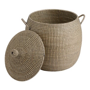 Black and Natural Seagrass <b>Basket</b> <b>with</b> <b>Lid</b> Handmade Storage <b>Basket</b> Wholesale eco-friendly Made Viet Nam - Product Image 1