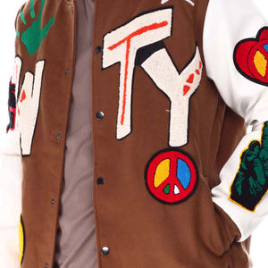 Blouson universitaire d'hiver en laine Melton - Manches en cuir personnalisées, broderies chenille, style hip-hop, couleur personnalisable - Vente en gros - Product Image 3