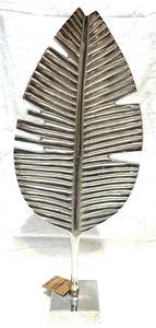 Escultura de Hoja Metálica de Lujo para Mesa, Estatua de Hoja de Helecho Plateada, Objeto de Arte Botánico Moderno sobre Base de Mármol, Decoración para el Hogar - Product Image 4