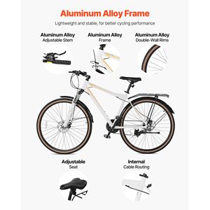 Bicicleta Híbrida Ligera con Cuadro de Aluminio, Ruedas 700c, Bicicleta Urbana para Hombres y Mujeres Adultos - Product Image 2