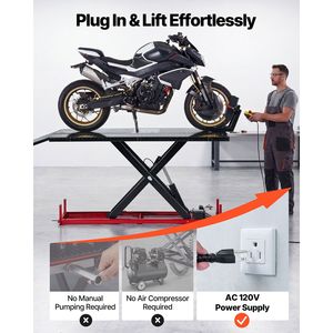 Bomba hidráulica eléctrica con capacidad de 1500 Lbs, elevador de tijera, calzo para ruedas, altura de elevación de 9.05 a 41.73 pulgadas, mesa elevadora para motocicletas de 78 pulgadas - Product Image 2