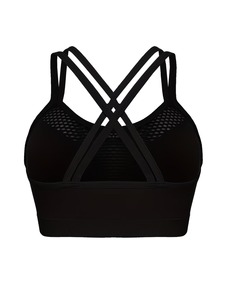 Mesh Panel Sports Bra Women Criss <b>Cross</b> Strappy Back Yoga Crop <b>Top</b> Seamless Padded Gym Workout Fitness Activewear Bralette - Product Image 4