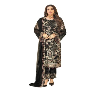 Ramsha Vol N-3 mousseline de soie brodée lourde trois pièces Punjabi costumes longue Maxi robe Eid robes pour les femmes tenue de fête - Product Image 1