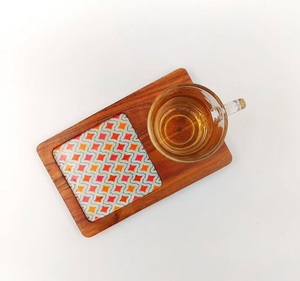 Trending Style Natural Wooden Tea Coaster Tray With Enamel Printed Design Breakfast Dinnerware Coaster Mats & Pads <b>Placemat</b> - Product Image 2