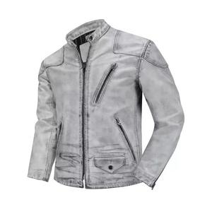 Veste en cuir de cheval vintage pour homme, col montant de luxe, fermeture éclair, toile enduite, tissu non tissé, style décontracté, collection automne - Product Image 1