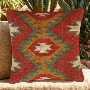 Coussin de siège et de dossier en laine et jute tissé à la main, style rustique élégant, motif multicolore, pour chaise de maison, d'hôtel ou de bureau - Product Image 2