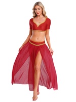 Costume de danse lyrique et de salon pour femmes, tenue de danse orientale indienne, haut court et jupe en mousseline avec bordure dorée, ensemble de cosplay de princesse arabe