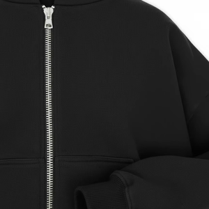 Sudadera con Capucha Unisex Negra con Cremallera Completa, Hombros Caídos, Felpa, Personalizable con Logotipo, Estilo Urbano, Abrigo de Invierno - Product Image 1