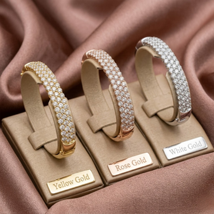 <b>Solid</b> 14k White <b>Gold</b> Natural Genuine Diamond Three Row Pave <b>Bangle</b> Figure Eight Safety Catch Hinged Luxury Fine Jewelry - Product Image 5