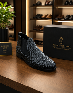 Bottes Chelsea en cuir tissé à la main de style western rétro de luxe pour hommes, bottes habillées noires de qualité supérieure, vente en gros OEM ODM - Product Image 1