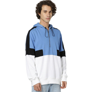 Sweat à capuche décontracté pour homme en molleton de coton avec demi-fermeture éclair, colorblock, logo personnalisé, idéal pour l'hiver - Product Image 1