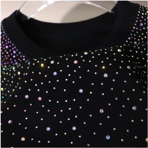 เสื้อยืดผู้ชายสีดำประดับเพชรหรูหรา ระยิบระยับ ทรงโอเวอร์ไซส์ ผ้าถัก 100% คอตตอน แขนสั้น แห้งเร็ว ระบายอากาศได้ดี - Product Image 6