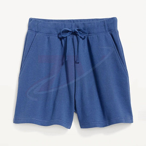 Women's High Waist Blue Knitted Shorts With Pockets <b>Drawstring</b> Closure Casual Loose Fit Breathable Solid Color - Product Image 4