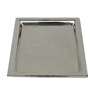 Newest Quality Steel Metal Design Serving Tray With Shiny Silver Plated Finishing Design Tray For Tableware Decor Design