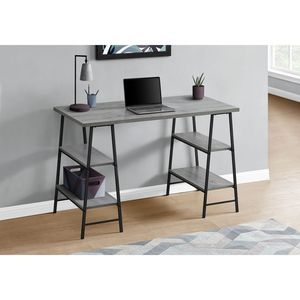 Contemporary Modern 48\"L Home Office <b>Computer</b> Desk with <b>Storage</b> Shelves Grey Laminate and Black Metal <b>for</b> Laptop Work - Product Image 5