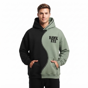 Sudadera con capucha de bloques de color personalizados, corte relajado, hombros caídos, con pedrería, logotipo bordado personalizado, sudadera casual para hombre - Product Image 2