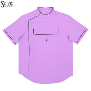 Chaqueta de peluquero de tela de lana ligera al por mayor para adultos verano mangas con cremallera diseño impreso Vintage pelo transpirable algodón - Product Image 2