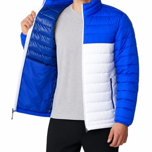 Best Price <b>Men's</b> Blue <b>White</b> <b>Puffer</b> <b>Jacket</b> Stand Collar Zipper Front Windproof Casual Winter Coat Hooded Quick Dry High Street - Product Image 4