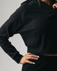 Sudadera Corta con Capucha para Mujer, Estilo Y2K, Forrada, Color Azul Marino, 360g, Felpa de Algodón Grueso, Estampado Frontal - Product Image 5