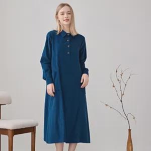 Robe en velours côtelé confortable à manches longues, tunique mi-longue faite à la main, ample, grande taille, pour l'hiver - Product Image 2