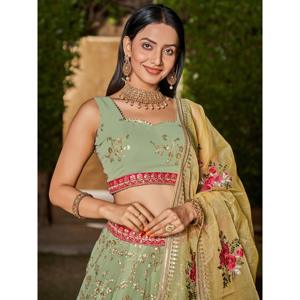 Attractive Pista Green Sequins Georgette Lehenga Choli with Dupatta Premium Regional Clothing - Product Image 5