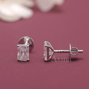 IGI Certified Lab Grown Diamond Radiant Cut Stud <b>Earrings</b> 18K White / Yellow & Rose Gold Rectangular Solitaire Diamond <b>Earrings</b> - Product Image 2