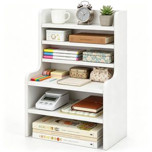 Organizzatore da Scrivania Bianco a 6 Ripiani, Scaffale in Legno con Ripiani Regolabili e Rimovibili, Protezioni Anti-Caduta, Rettangolare per Artigianato - Product Image 3
