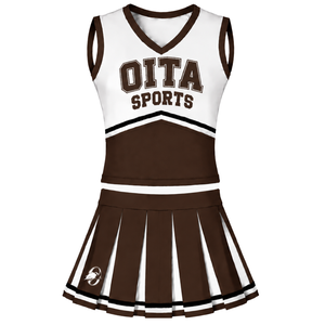 Ensemble d'uniforme de cheerleading marron, haut sans manches à col en V, jupe plissée, tenue de danse pour équipe sportive, entraînement, compétition, performance - Product Image 1