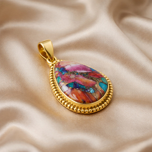 Pendentif en pierre précieuse turquoise cuivrée Dahlia rose, argent sterling 925 pur, plaqué or rose et or jaune, bijoux faits à la main pour hommes - Product Image 3